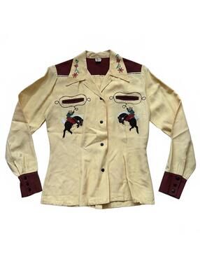 Vintage 50s Western Maid Shirt Chain Stitched Horse Embroidered Denver Women